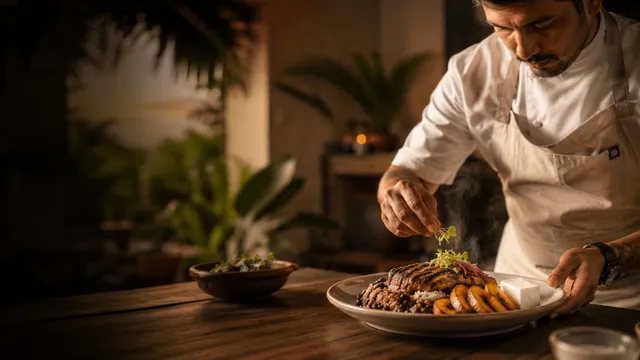 Chef cocinando en vivo un plato nicaragüense de autor